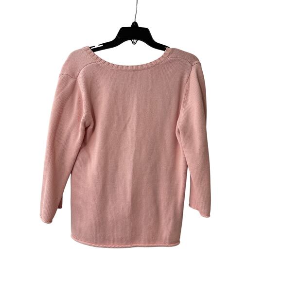 Women's 100% Cotton J. Jill Pink Knit Sweater Size M Medium  V Neck Long Sleeve - Picture 2 of 5
